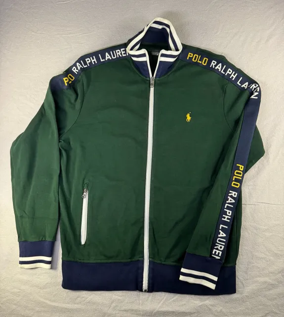 Polo Ralph Lauren Full Zip Track Jacket Size M Green Logo Tape
