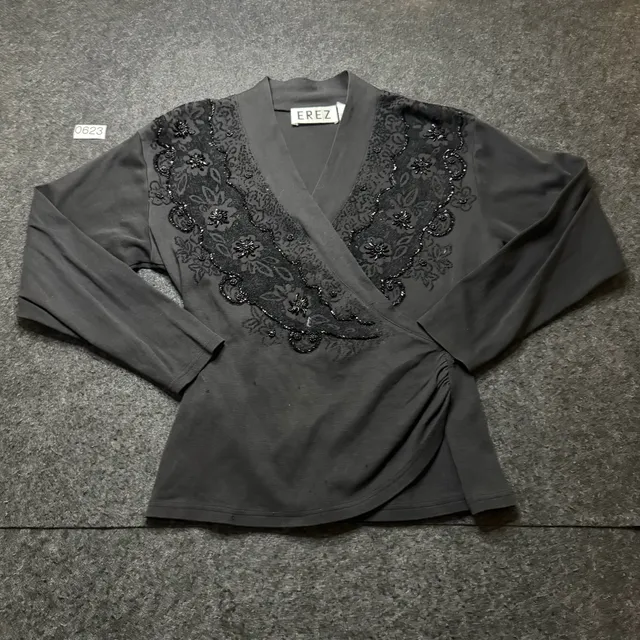 Erez Black Beaded Wrap Blouse