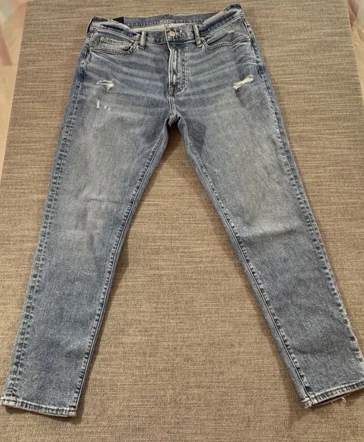 Abercrombie & Fitch Slim Taper Jeans 34x32 Stretch Light Wash Distressed