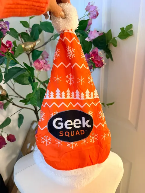 Geek Squad Holiday Santa Hat Orange White Snowflake Nordic Pre-Owned