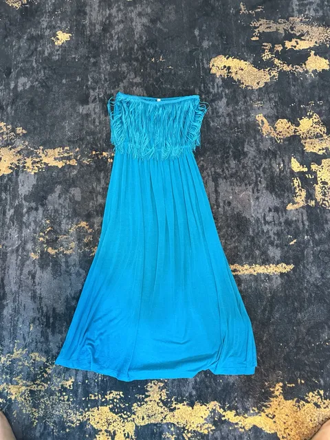 Unbranded Fringe Tube Maxi Dress Turquoise
