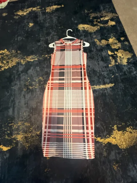 Unbranded Plaid Midi Dress Size S Sleeveless Mock Neck