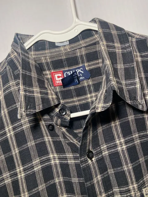 Chaps Ralph Lauren Plaid Button Down Shirt Size L Black White