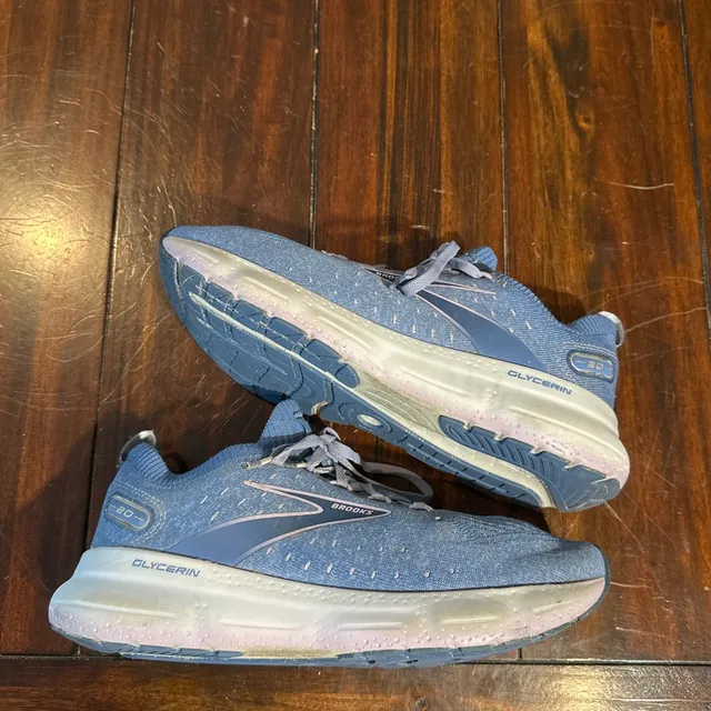 Brooks Glycerin StealthFit 20 Blue White Running Shoes Size 10 Womens