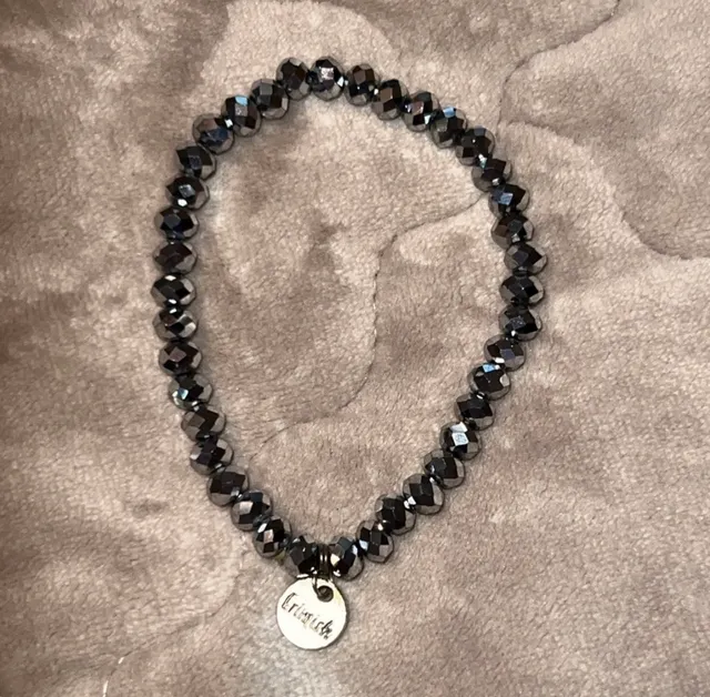 Erimish Gunmetal Faceted Beaded Stretch Bracelet