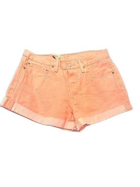 Levi's 501 Shorts Size 30 Coral Pink Denim Mid Rise Cuffed