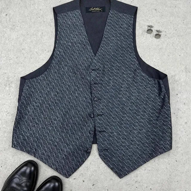 Bill Blass Signature Wavy Tuxedo Vest Size L Dark Gray Black Formal