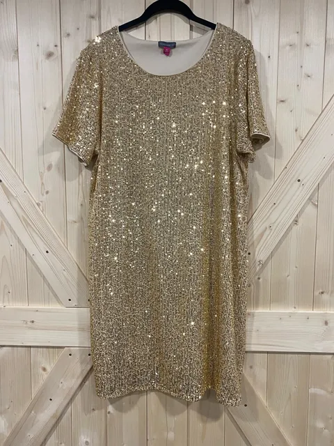 Vince Camuto Sequin Dress Size XL Gold Short Sleeve Cocktail Party