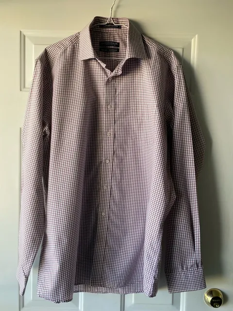Forsyth Of Canada Dress Shirt Size 16.5 36/37 Burgundy Gingham Tailored Fit