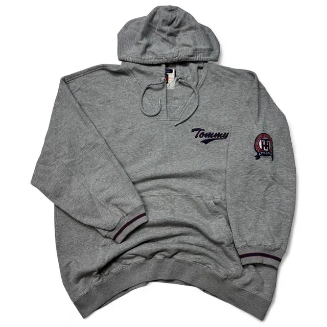 Tommy Hilfiger 90s Embroidered Hoodie Size XL Grey Pullover