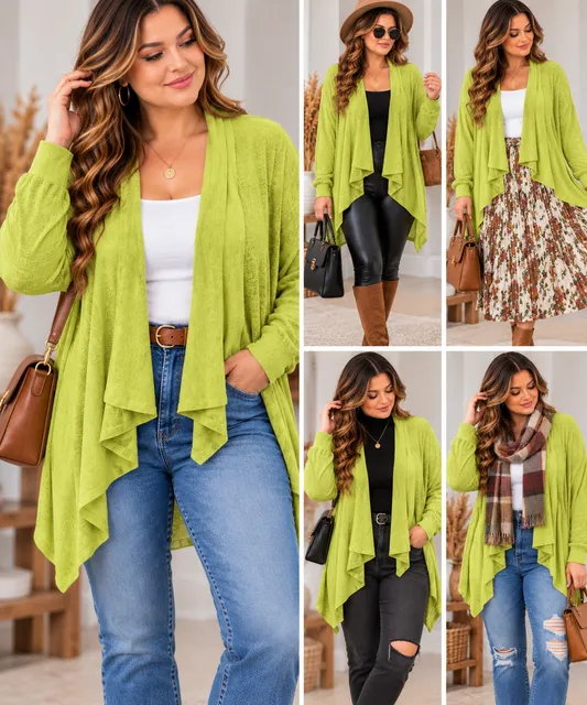 Chico's Cardigan Size 3 Green Open Front Draped Rayon