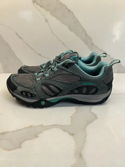 Merrell Azura Hiking Shoes Gray Mineral Blue Trail Walking (Size: 6.5)