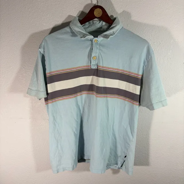 Polo Shirt Size L Light Blue Striped Cotton