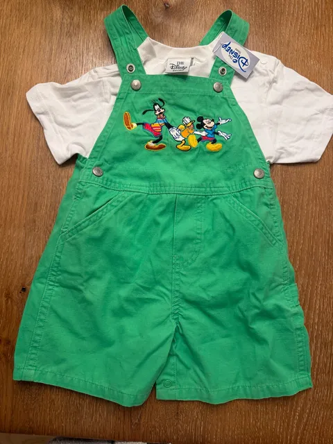 Vintage y2k Disney Store Mickey Donald Duck Goofy overalls set 24 mos