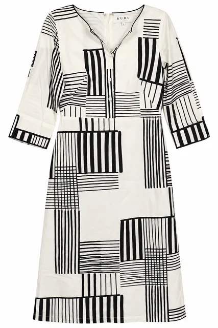 BURU Geometric Dress Size XS Black White Cotton