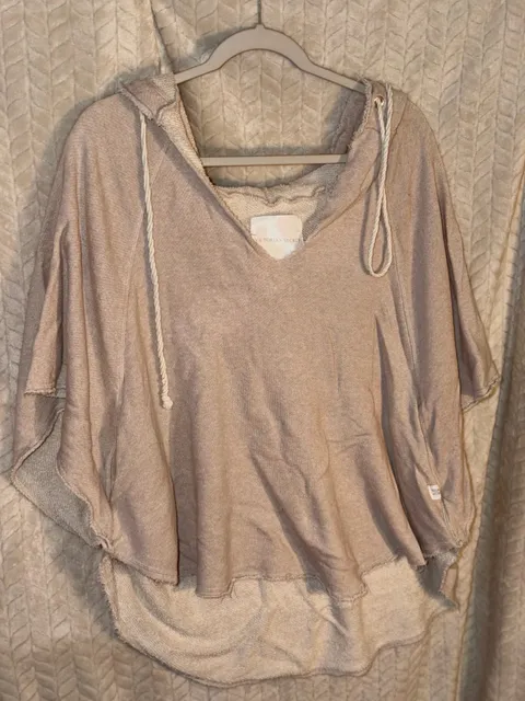 Victoria's Secret Hooded Poncho Size M Taupe Raw Hem Sweatshirt