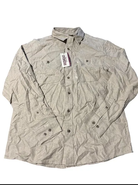 RedHead Men’s Large Tan 100% Cotton Long Sleeve Button-Up Outdoor Shirt NWT