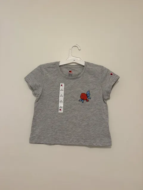 Champion Rose Crop T-Shirt Size M (10/12) Heather Gray Cotton Blend