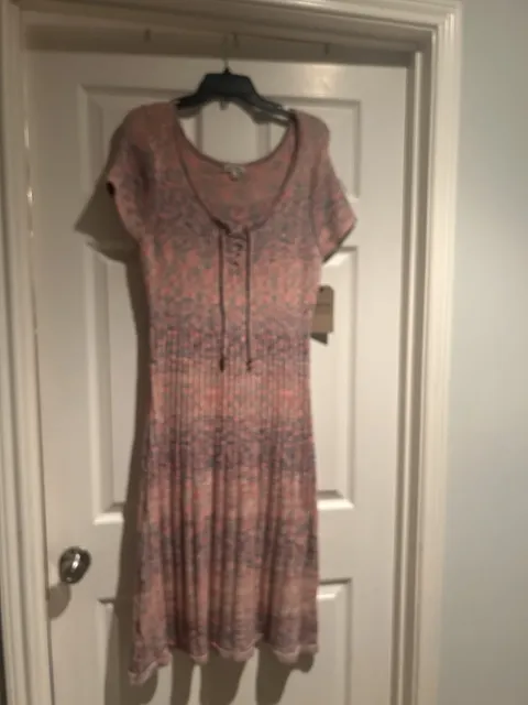 Frye Knit Sweater Dress Size L Coral Pink Combo