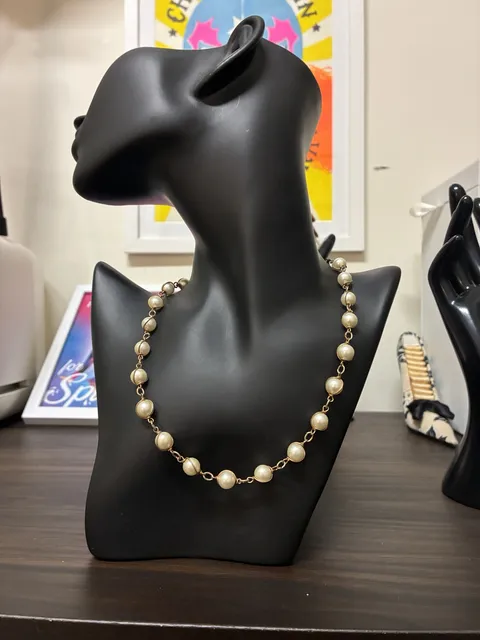 Sarah Coventry Faux Pearl Gold Tone Station Link Necklace