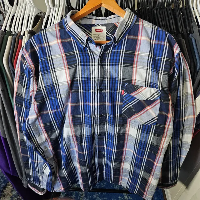Levi's Long Sleeve Button Up Plaid Shirt Size XL Blue