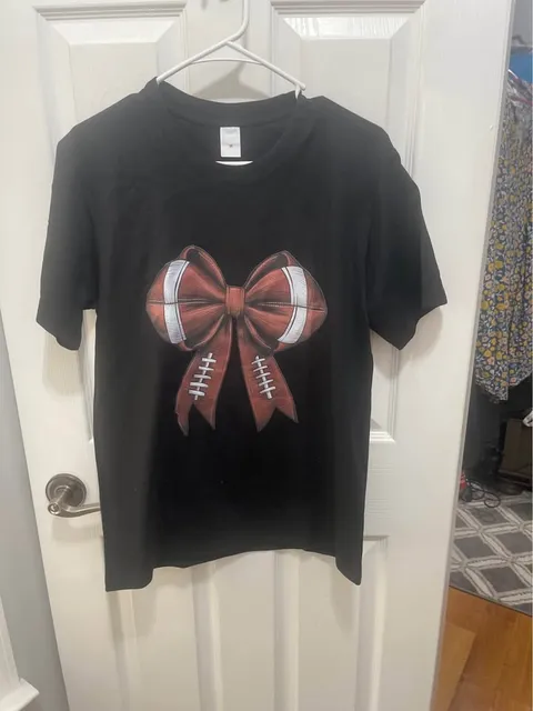 Black Football Bow Graphic T-Shirt Size Medium
