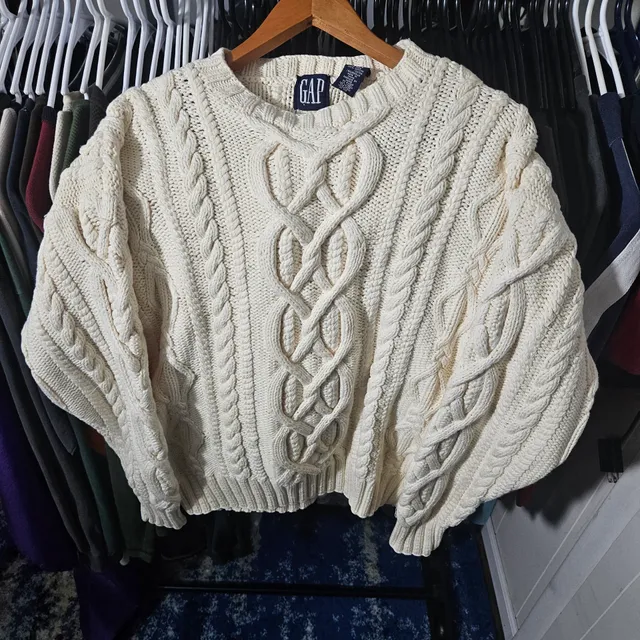 Gap Hand Knit Cable Knit Fisherman Sweater Cream Cotton Vintage