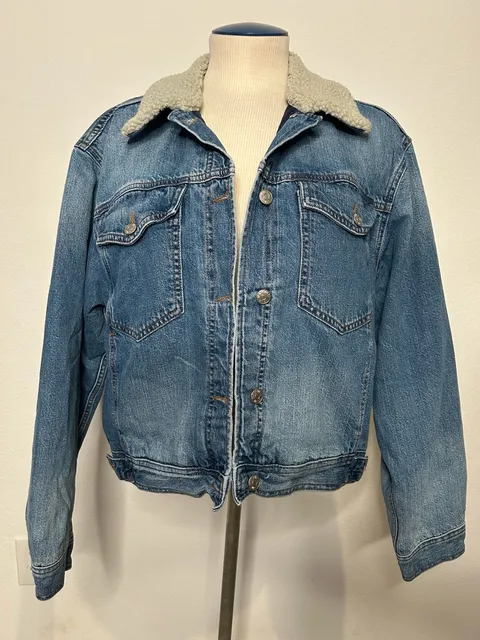 Madewell Sherpa Collar Denim Jacket Blue Quilted Lined