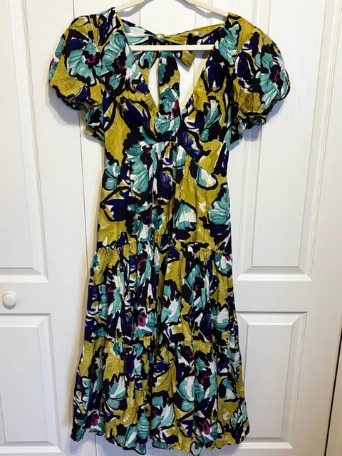 By Anthropologie Puff Sleeve Midi Dress Size XS Chartreuse
