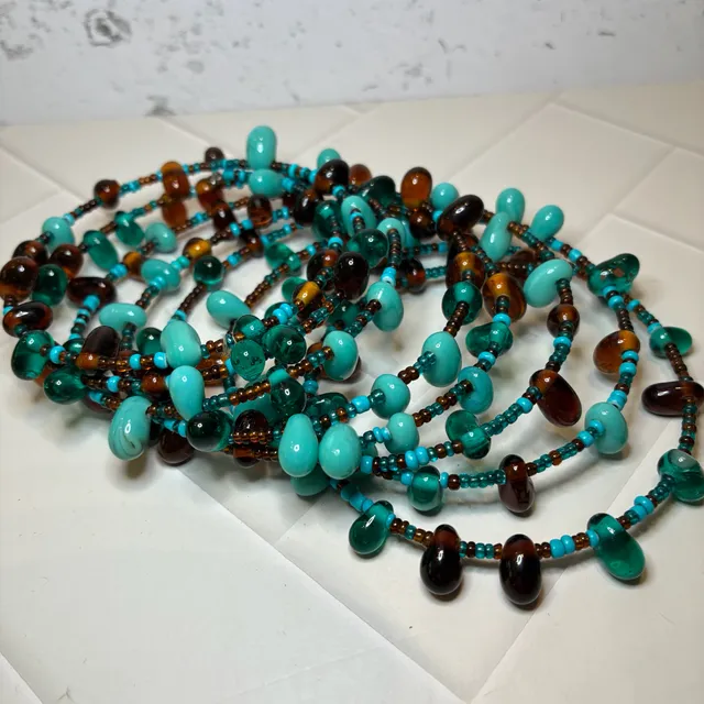 Turquoise and Brown Glass Beaded Spiral Wrap Bracelet
STK 266