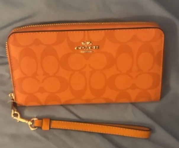 Coach Signature Orange Long Zip Around Wallet or Wristlet BN