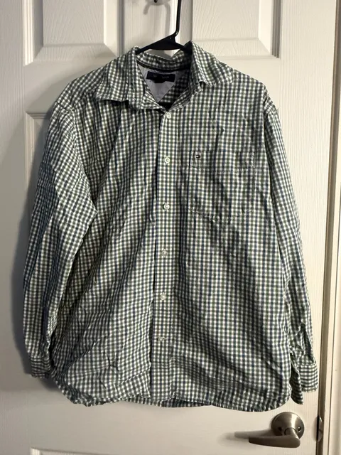 Tommy Hilfiger Green Blue Gingham Long Sleeve Button Down Shirt