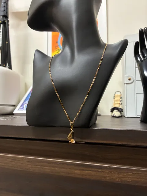 Vintage 1980s Upcycled Number 1 Gold Tone Pendant Stainless Steel Necklace
