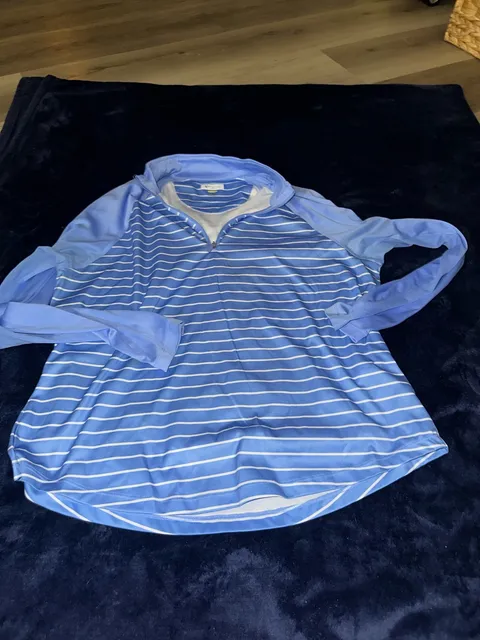 Greg Norman Half Zip Pullover Size XL Blue Striped