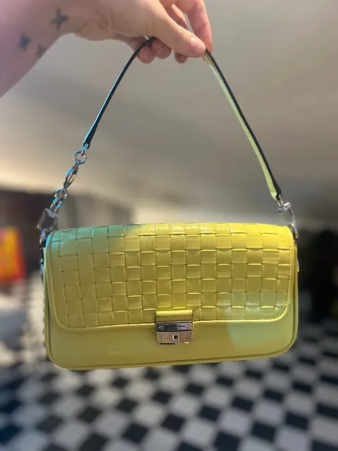 Michael Kors Bradshaw Small Woven Leather Shoulder Bag Limelight