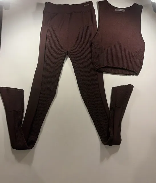 Maniere De Voir Knit Set Top Leggings Size L Chocolate Brown