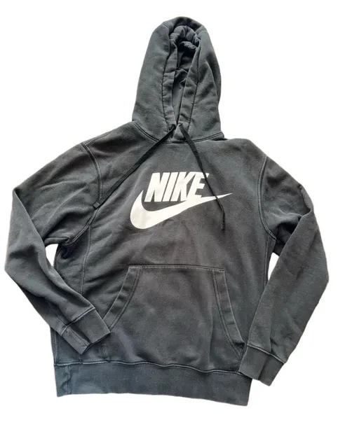 Nike Swoosh Logo Hoodie Size S Black Cotton Blend Pre-Owned