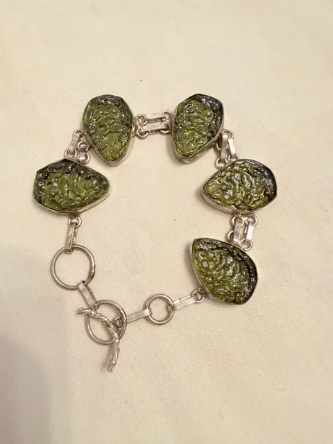 Handmade Sterling Silver 925 Moldavite Gemstone Link Bracelet