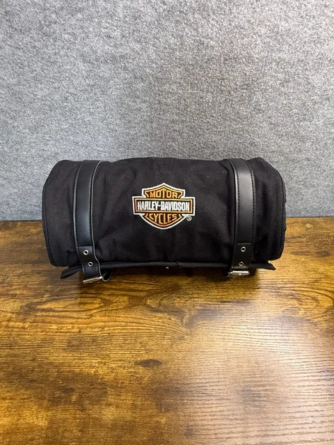 Harley-Davidson Black Canvas Roll-Up Tool Bag Organizer Bar Bag