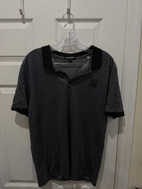 Karl Lagerfeld Paris Polo Shirt Size M Black Gray Textured Short Sleeve