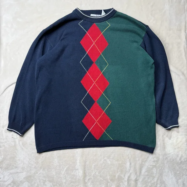 Liz Claiborne Elisabeth Sweater Size 2 Vintage Argyle Colorblock Knit Pullover
