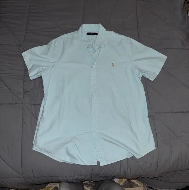 Ralph Lauren Short Sleeve Button Down Shirt Size XL Light Blue Cotton