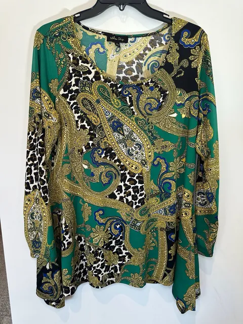 Melissa Paige Green Paisley Animal Print Long Sleeve Top Size L