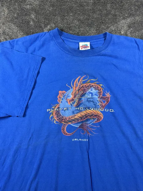 Planet Hollywood Orlando Dragon T-Shirt Blue 1998 Vintage