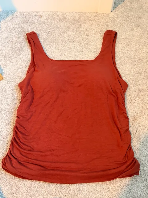 OGL Tank Top Size 2XL Rust Red Square Neck Ruched Built In Bra