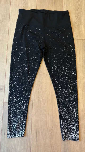 Kimberly Leggings Size L Black White Speckled Athletic Activewear