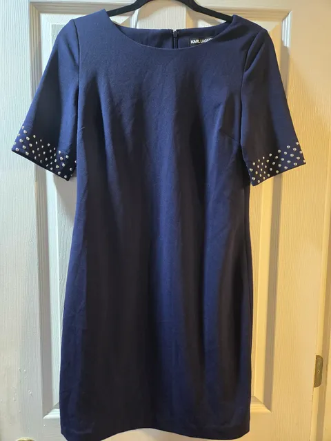Karl Lagerfeld Studded Sleeve Dress Blue