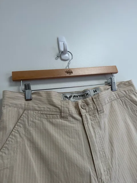 Avirex Stripe Shorts Size 34 Beige Cotton Casual Bermuda