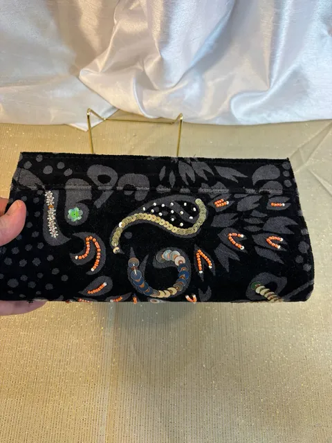 Tanjore Beaded Velvet Clutch Black Handbag
