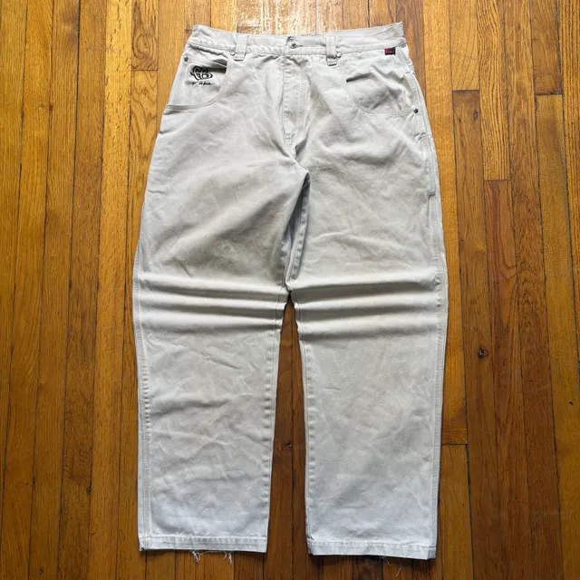 Vintage Fubu Jeans Beige Baggy Denim Pants Size 36x32